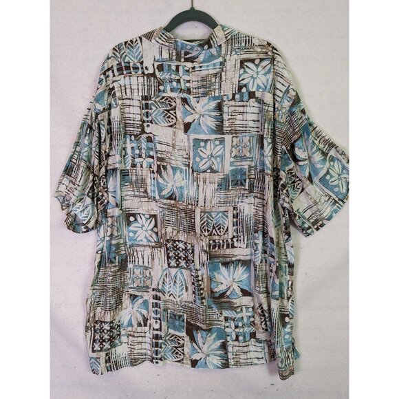 Caribbean Mens size XL Shirt Short Sleeve Aqua Brown Floral Tropical Button Up - Picture 7 of 13